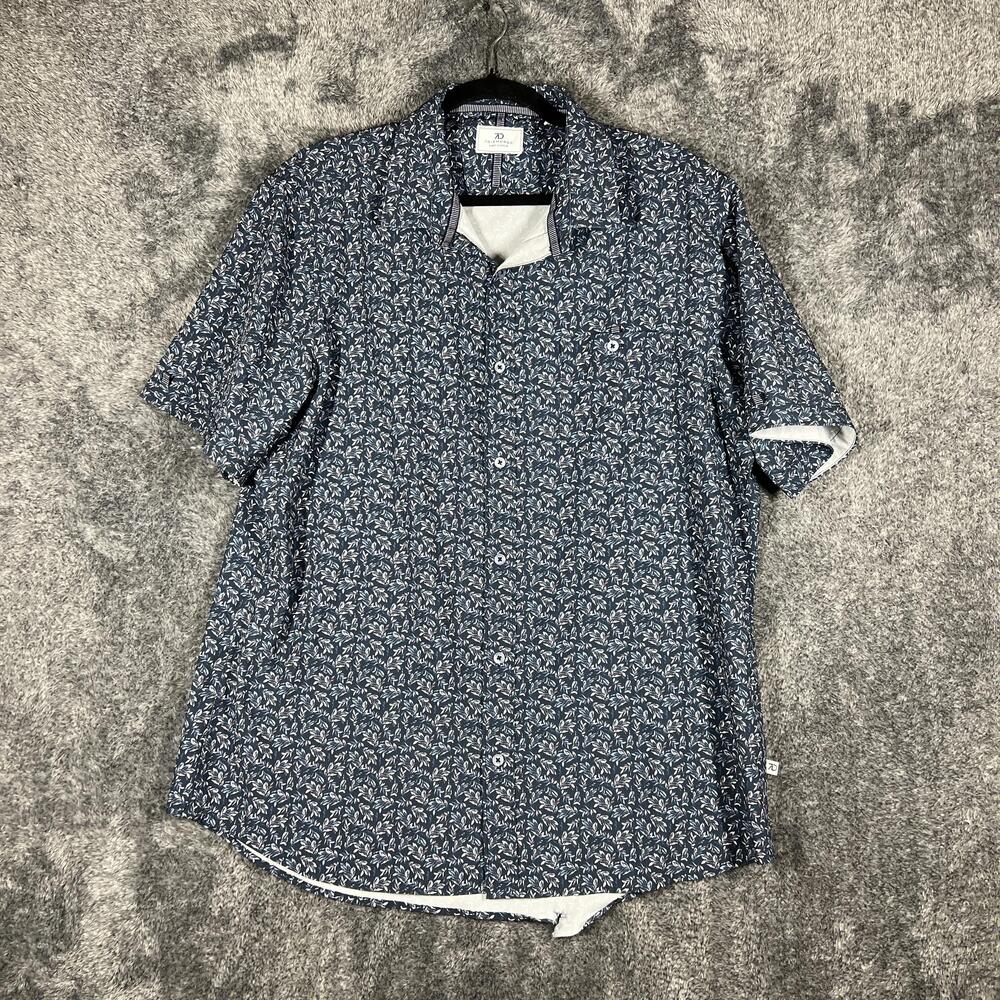 7 Diamonds Shirt Mens XL Blue Short Sleeve Button Up Floral Polyester Spandex
